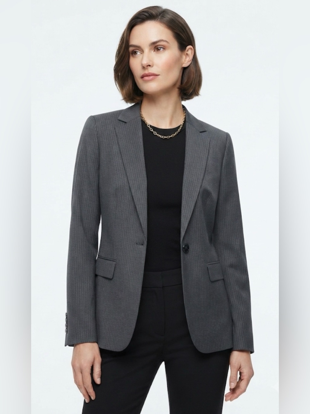 Calvin Klein Gray Pinstripe Single Button Tailored Blazer Jacket Size 10